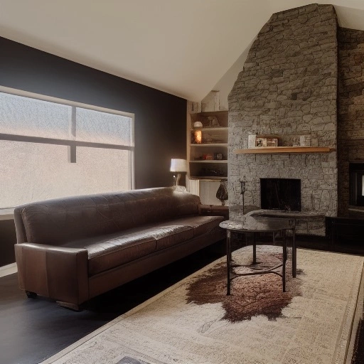 01302-4172771786-dark room with volumetric light god rays shining through window onto stone fireplace in front of leather couch.webp